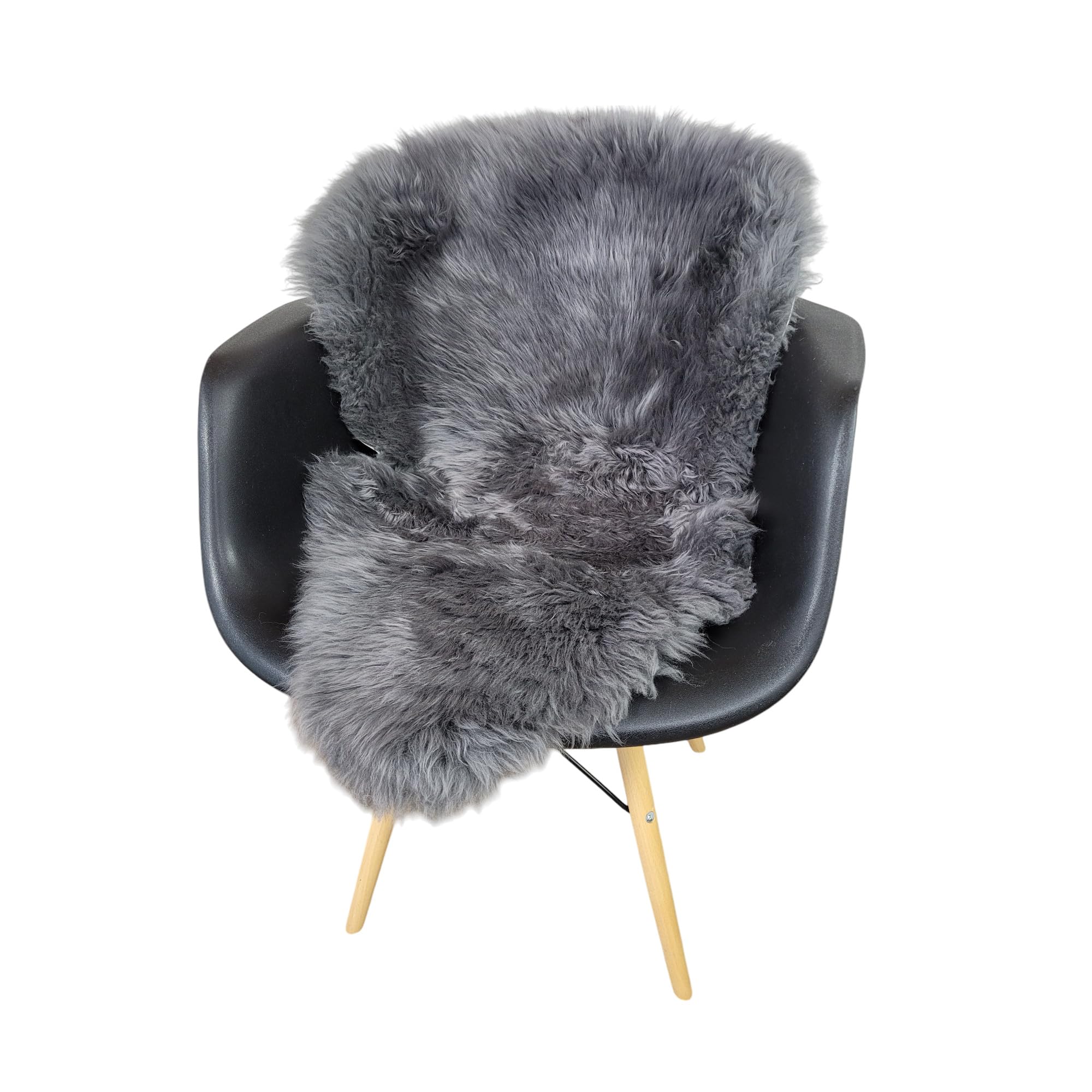 Naturasan Lammfell Langhaarig - Flauschiger Teppich für Wohnzimmer, Schlafzimmer etc, echtes Schaffell für Sofa, Couch, Stuhl, Esstisch, Natur, Grau (90-100cm genäht)