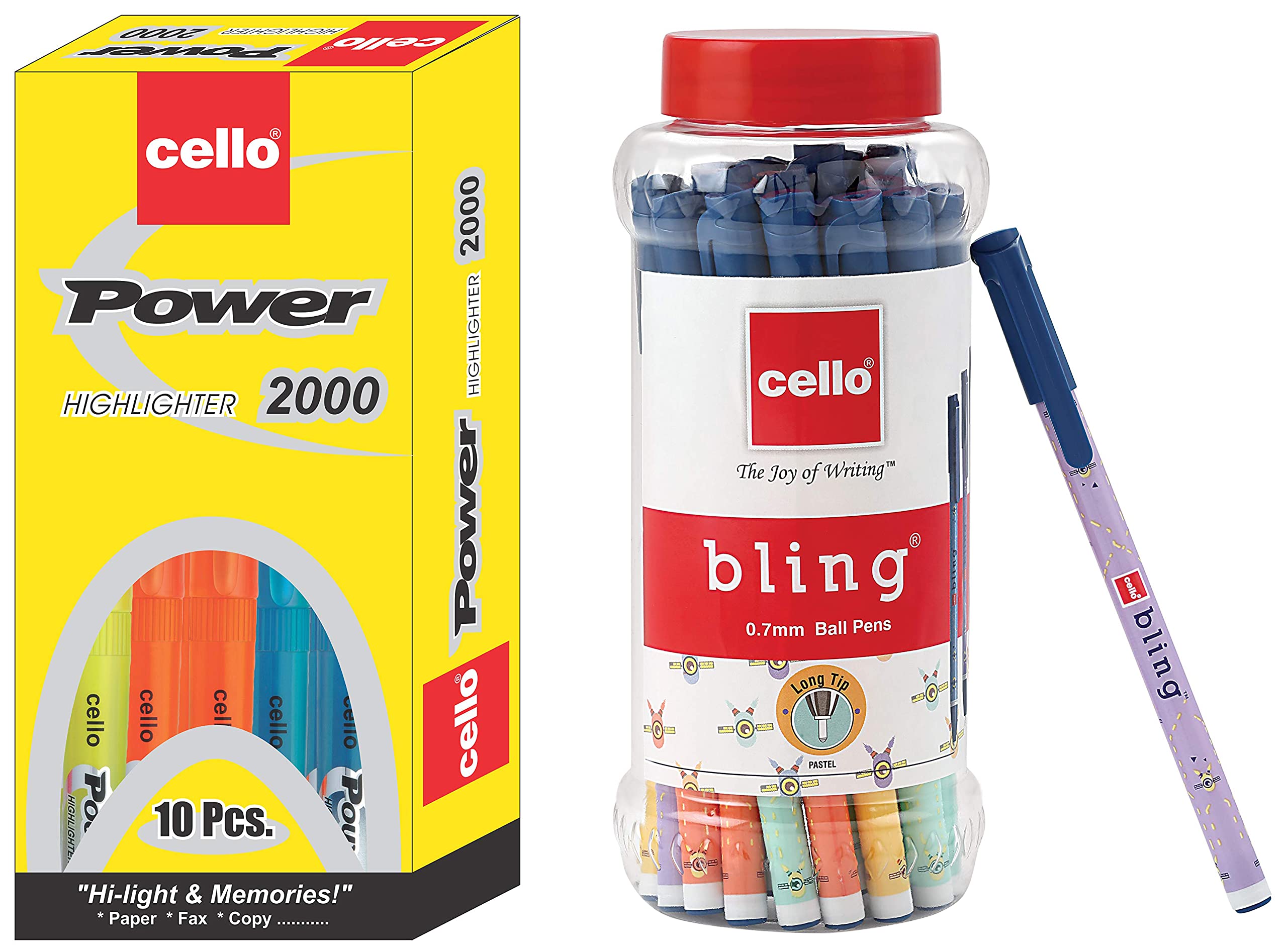 Cello Power Line Highlighter - Pack of 10 (Multicolor) Bling Pastel Ball Pens (25 Pens Jar - Blue) (B0BPXDDV5H) Amazon Price History, Amazon Price Tracker
