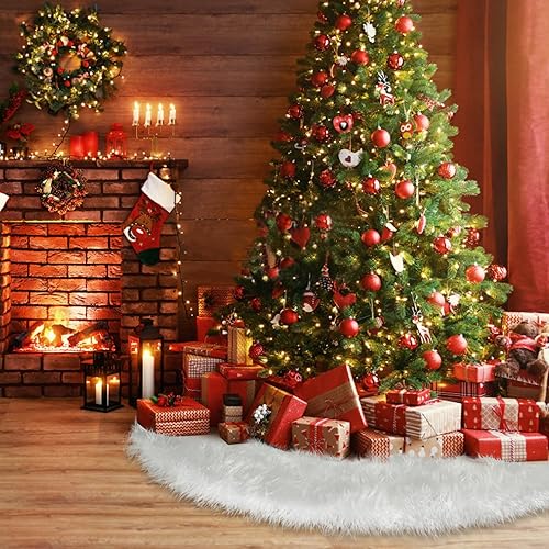 Miniatura 2 de Falda de árbol de Navidad, decoración navideña de piel sintética de 31 pulgadas, falda de árbol de felpa suave y gruesa para decoración de Navidad y