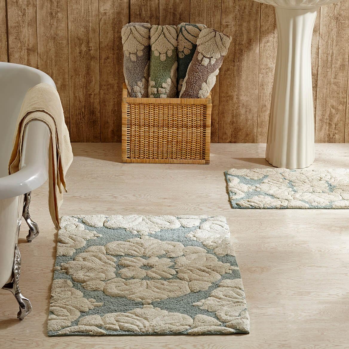 Better Trends Medallion Set Collection is Ultra Soft, Plush and Absorbent Tufted Bath Mat Rug 100% Cotton in Vibrant Colors, 17" x 24" / 21" x 34", Blue/Natural