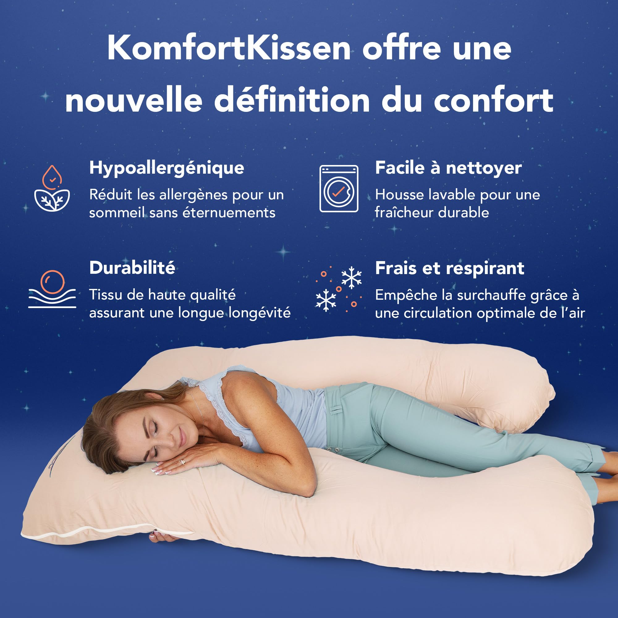 MKS Coussin de Grossesse pour Dormir 100x150 cm – Oreiller de Grossesse Ergonomique en U – Grand Support d’Allaitement – Accessoire maternité Lavable en Bambou Doux – (Bambou/Beige)