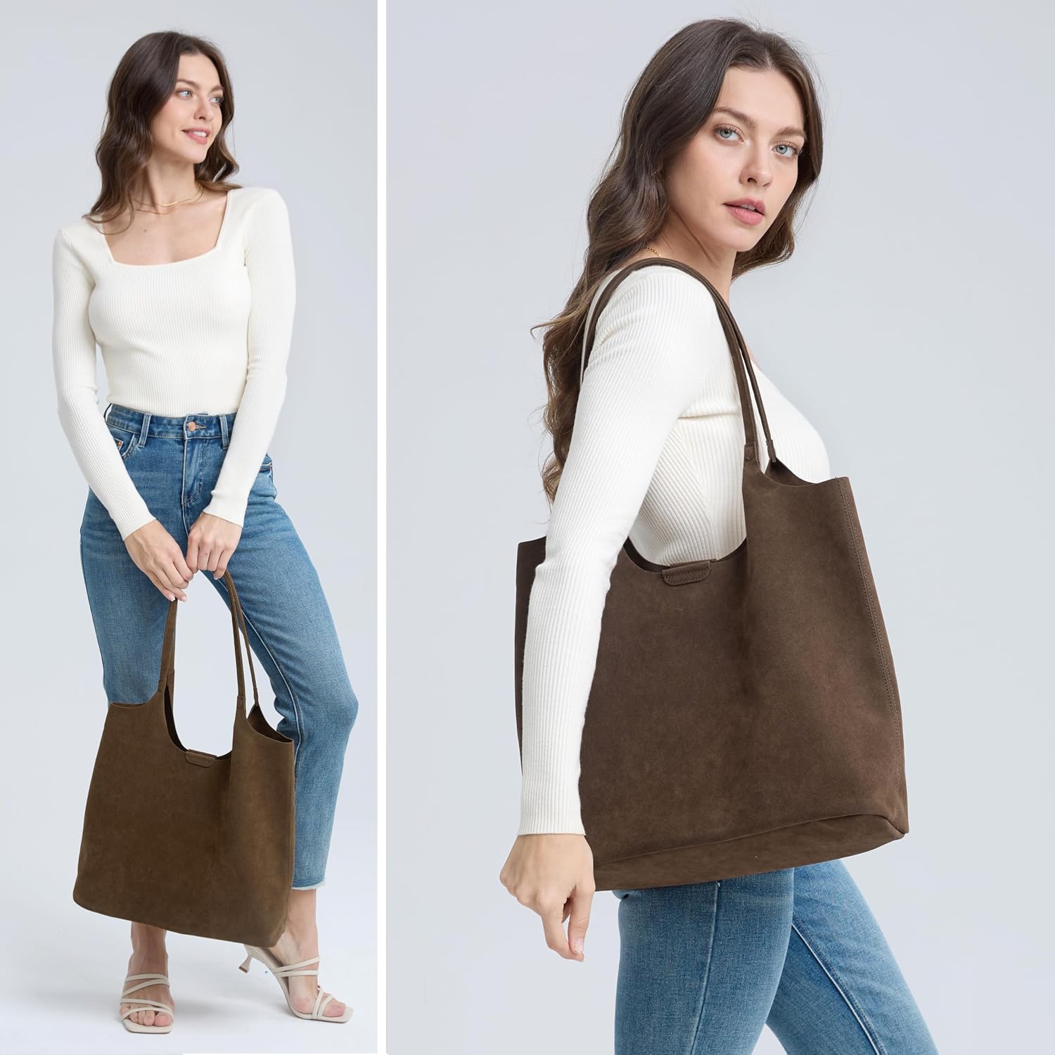 Soft Faux Suede Tote Bag for Women - Magnetic Closure Hobo Handbag, Casual Vegan Leather Purse​