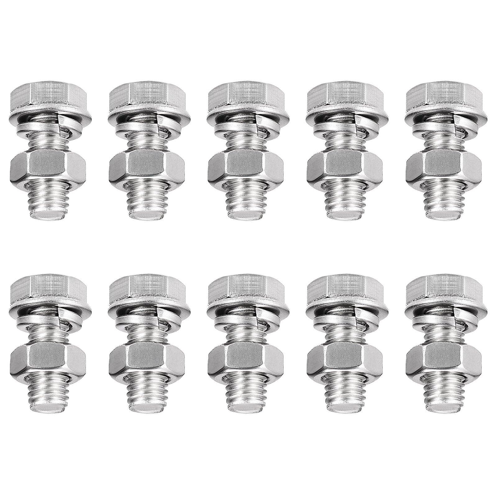 TA-VIGOR 10Pcs M8 x 20mm Hex Head Screws Bolts, Nuts, Flat & Lock Washers Kits, Fully Thread Hexagon Bolts