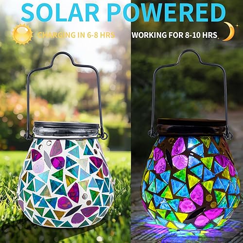 Miniatura 3 de Afirst - Faroles solares de mosaico  Luces colgantes de cristal con diseño de mariposa ahuecadas, impermeables, decorativas al aire libre para