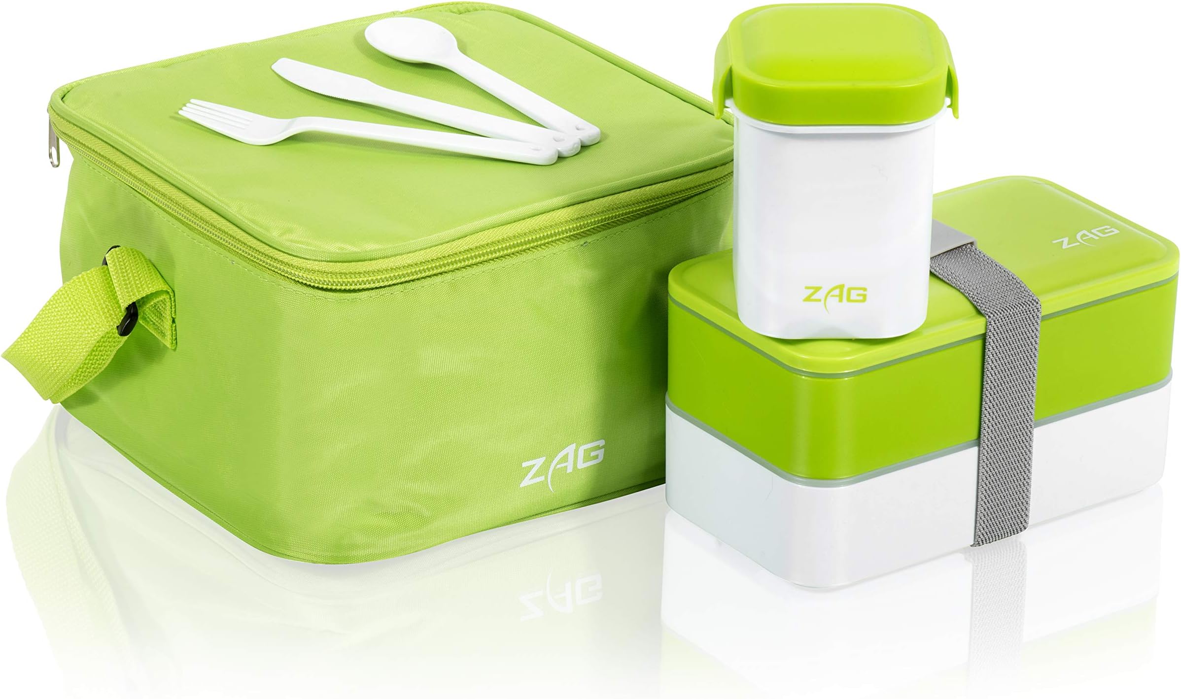 Lunch Box with 2 Tier Compartments, Leakproof Soup/Drink Container, Cool Bag, Reusable Cutlery BPA Free Microwave Safe Plastic Japanese Bento (Green)…