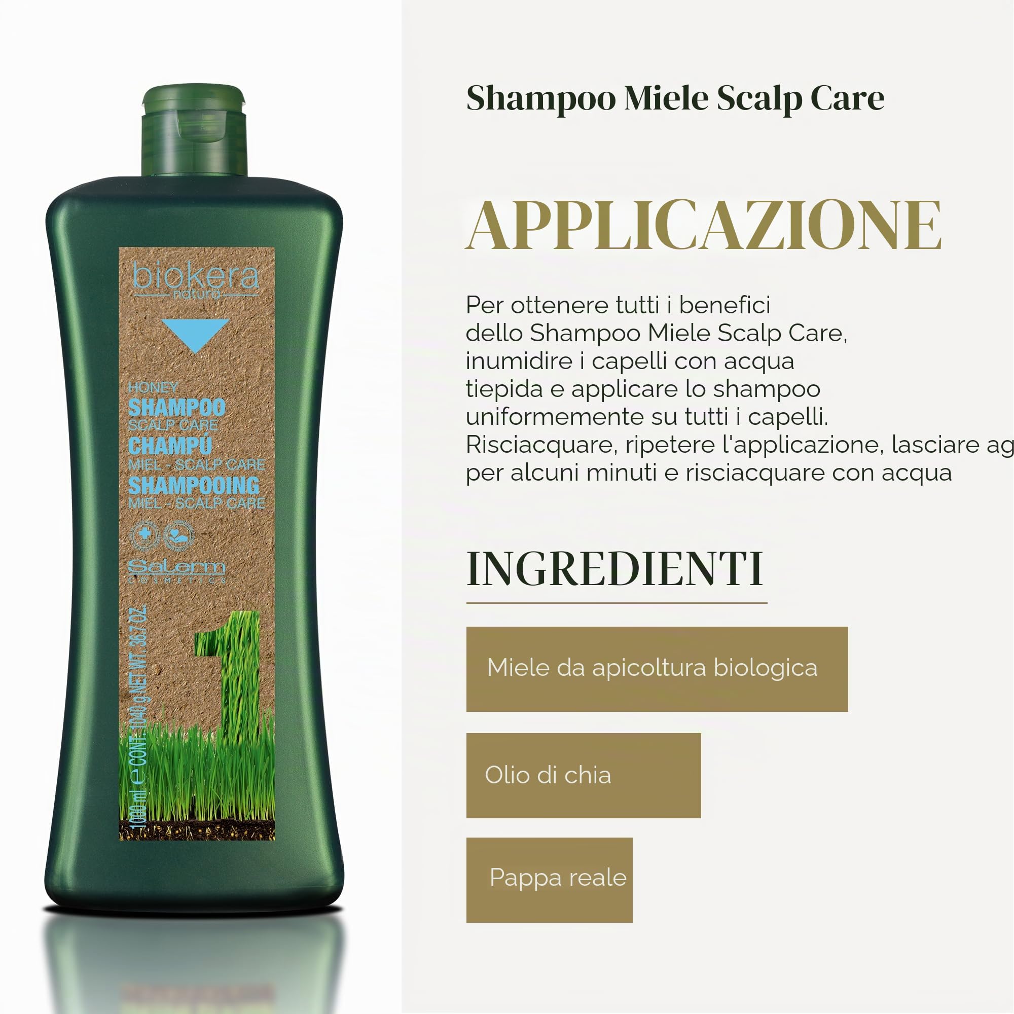 Biokera Salerm - Shampoo al miele per la cura dello scalpo, 1000 ml