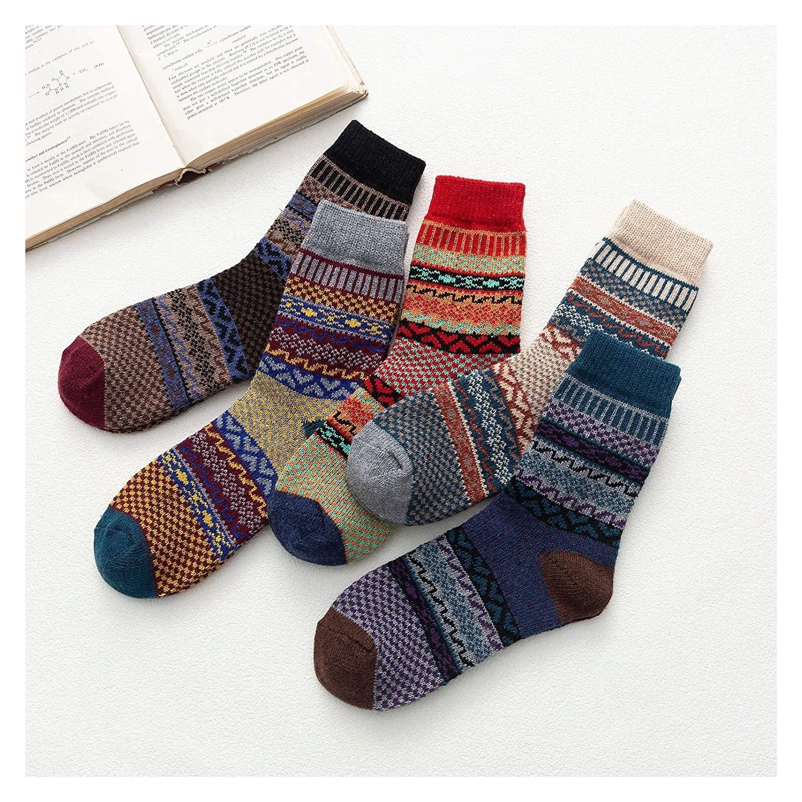 Calcetines 5 pares de calcetines de invierno cálidos y acogedores para mujer Calcetines casuales vintage para mujer Suaves Calcetine