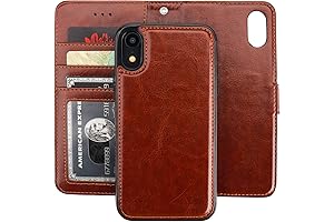 Bocasal iPhone Xr Wallet Case with Detachable Wrist Strap - Brown