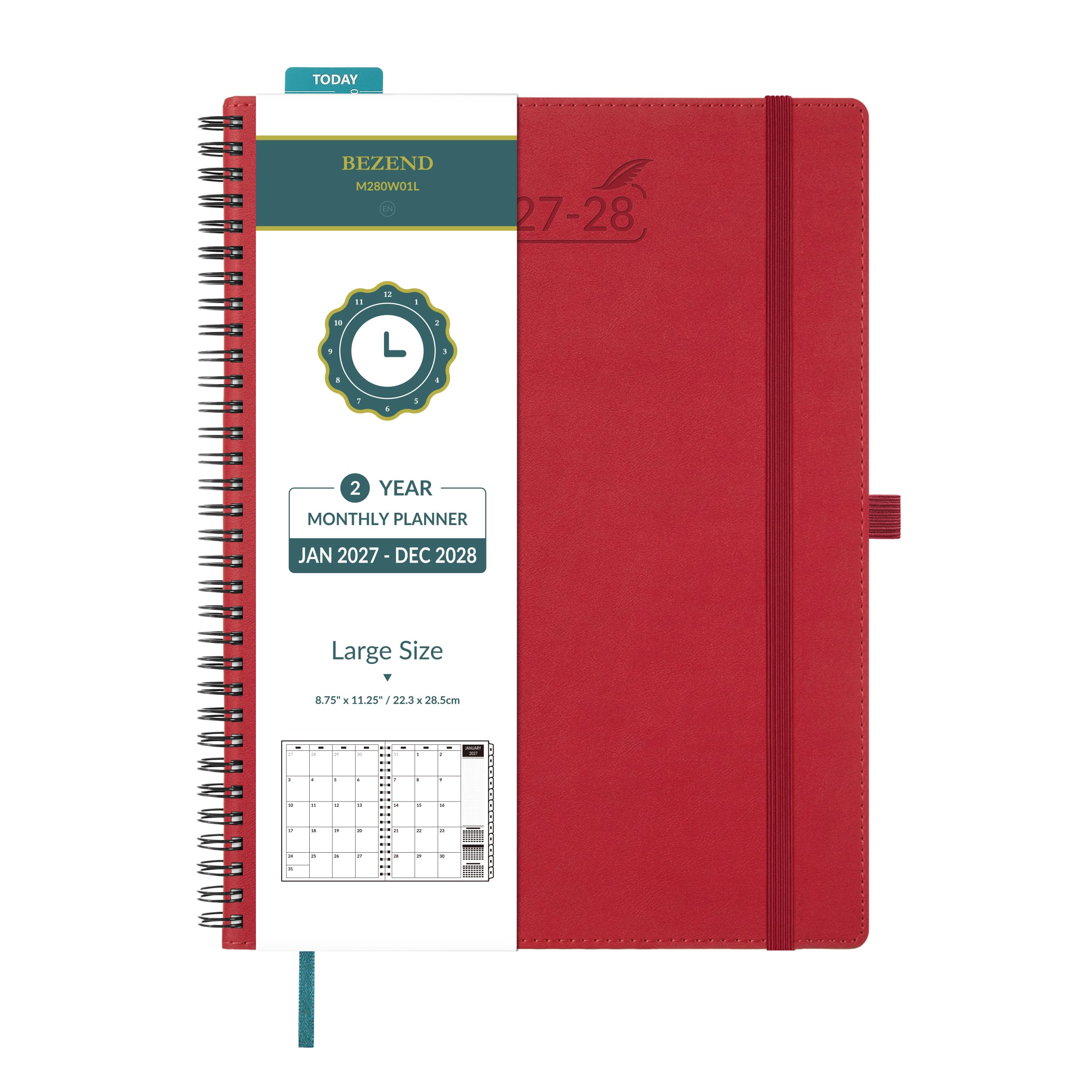 BEZEND Month to View Diary 2027-2028 Spiral 28.5 x 22.5 cm (Jan 27-Dec 28)