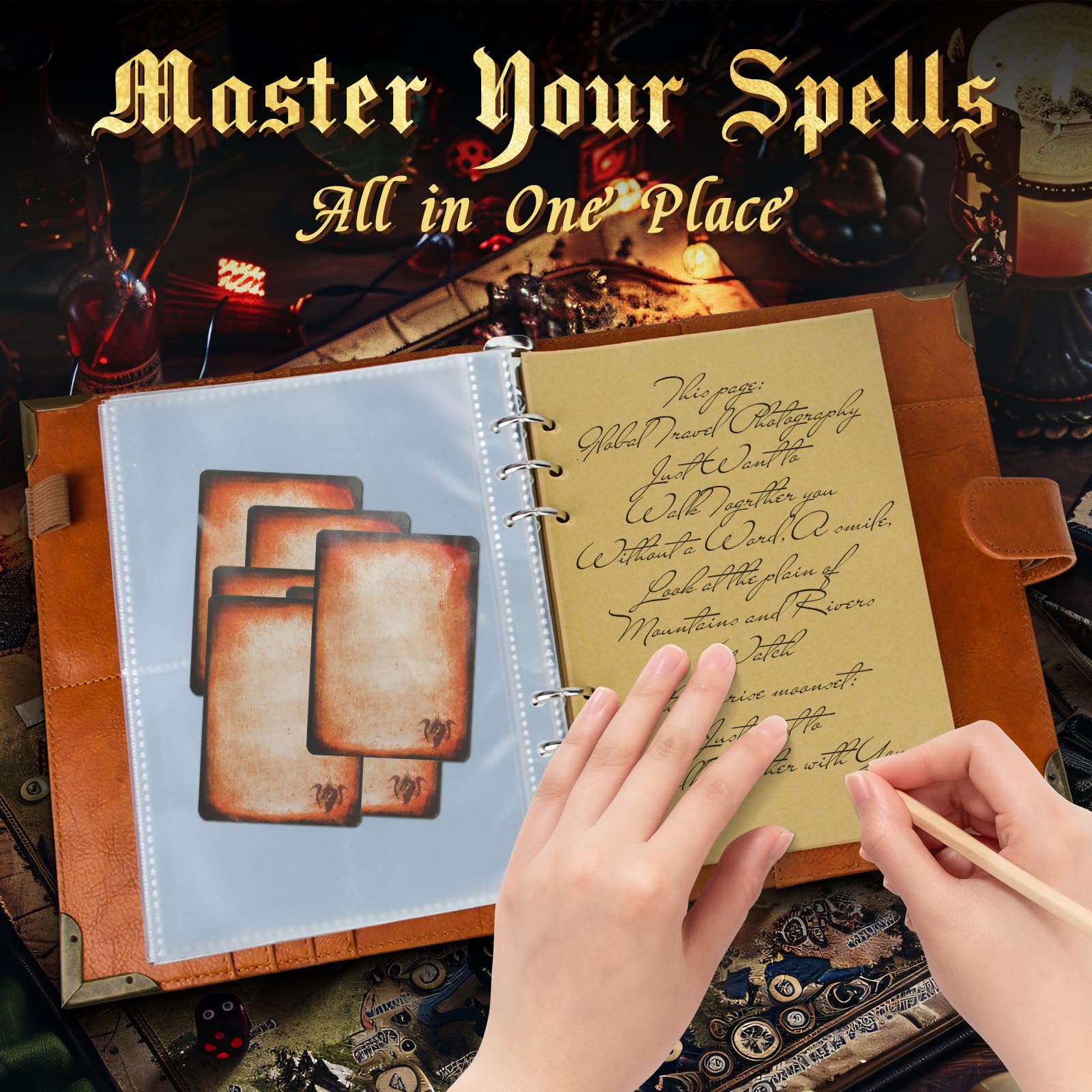 Amazon.com: Byhoo DND Spell Cards 5e PU Leather Spellbook for Dungeons &  Dragons notebook with 30 Sleeves for Spell Cards Writable Pages and  Magnetic Closure A Must-Have for RPG & Board Games