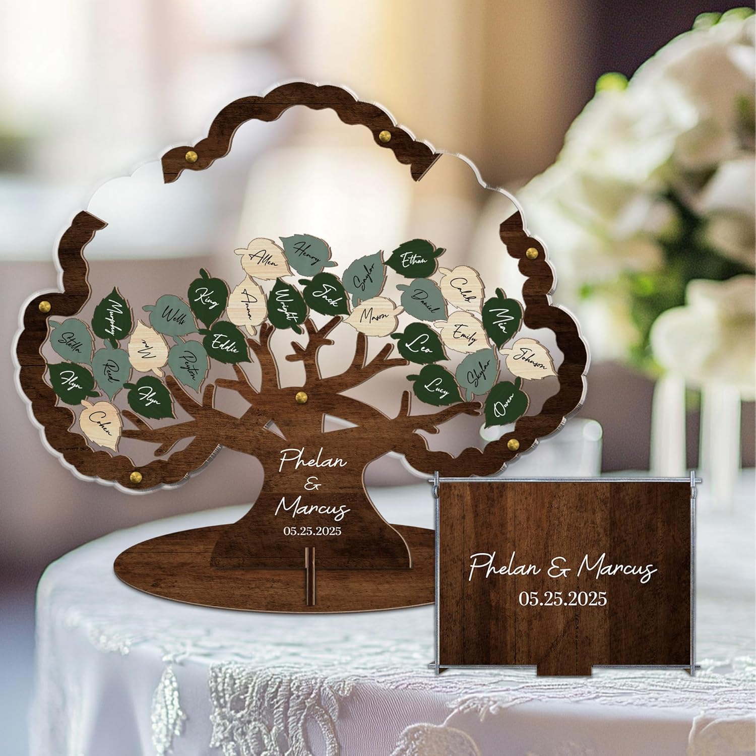 La Boda Wedding Guest Book Alternative Personalized Wooden Guest Book Rustic Wedding Sign Decoration Custom Wedding Keepsake Decor for Reception, Engagement, Anniversary 12–24inch (01 - Tree Shape)