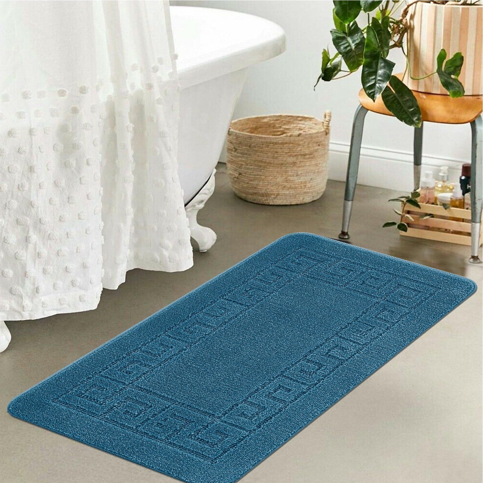 renoazul® Anti Slip Large Door Mat Indoor - 60 x 110 cm, Rocco Blue Rug - Washable Rugs For Kitchen, Entrance and Welcome Mat