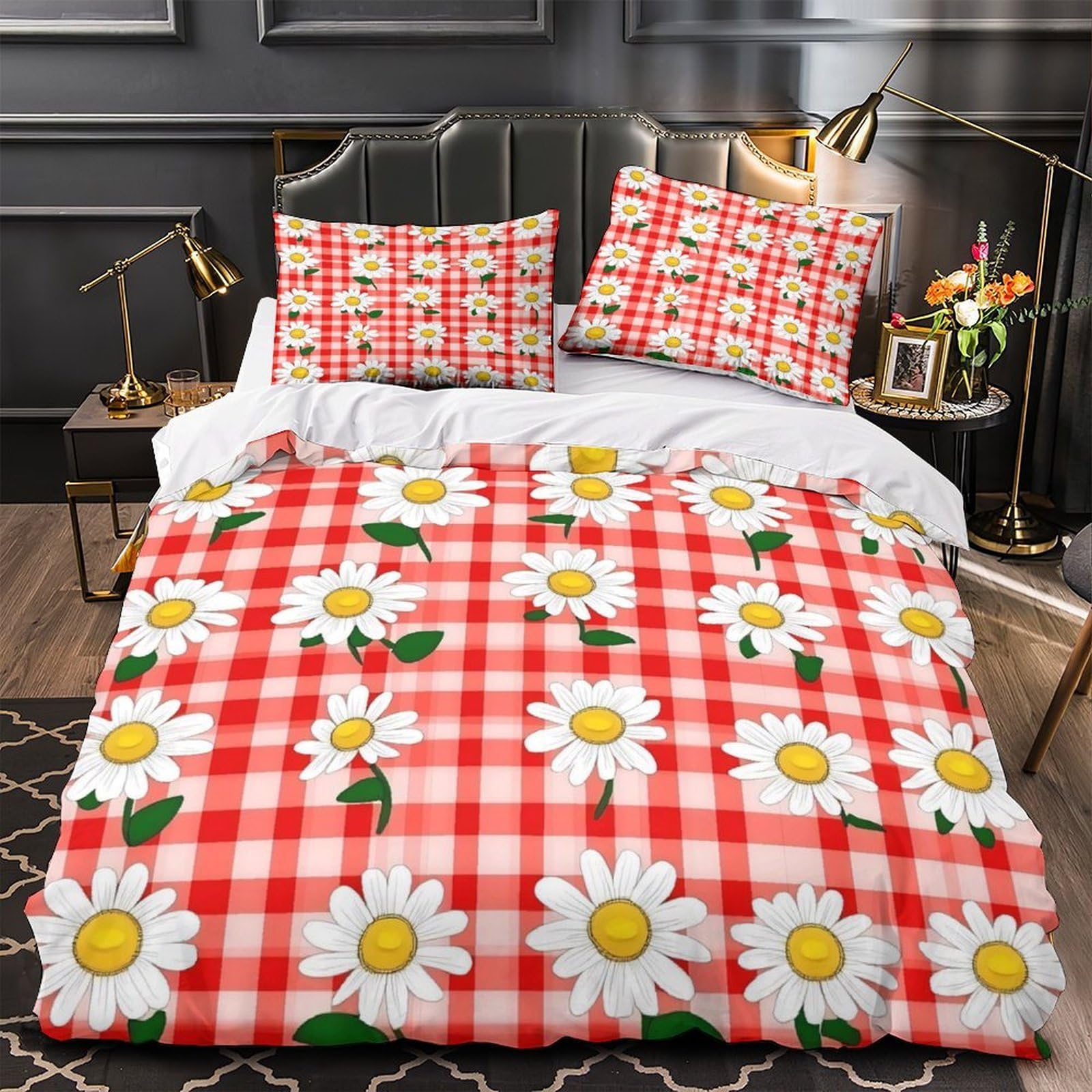 Housse de couette daisy lit 220x240 linge de lit super doux microfibre 3 pièces