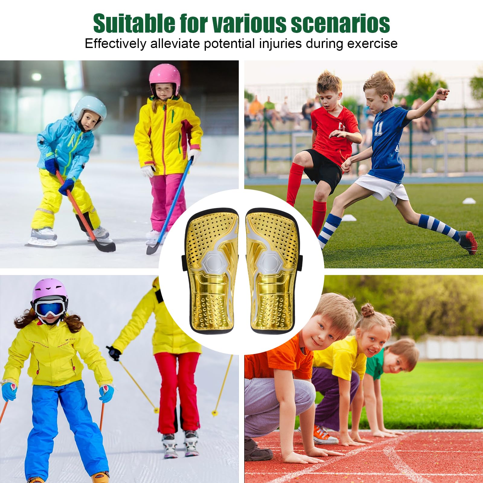 Parastinchi Per Calcio Bambini 10-14 Anni, Leggeri E Resistenti Con Fascia Di Contenimento Forte - Giallo/Blu