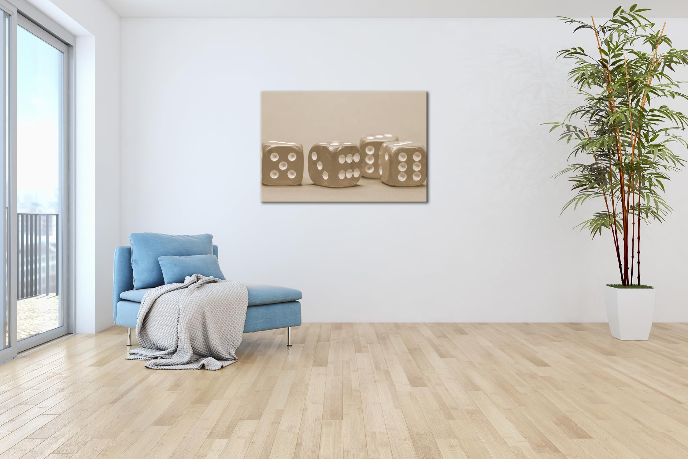 deyoli Kwadratowa kostka do gry, format: 75 x 50 cm efekt: sepia jako obraz na płótnie, motyw oprawiony na ramie z prawdziwego drewna, wysokiej jakości druk cyfrowy z ramą