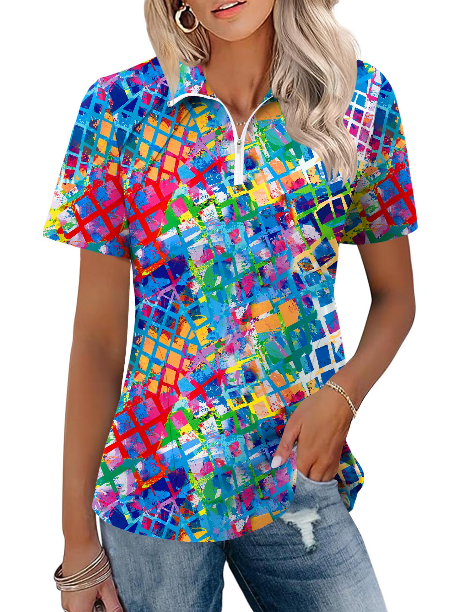 LOMON Womens Golf Polo Shirts Summer Short Sleeve 1/4 Zip Tops Moisture Wicking Casual Tennis Activewear with Pockets