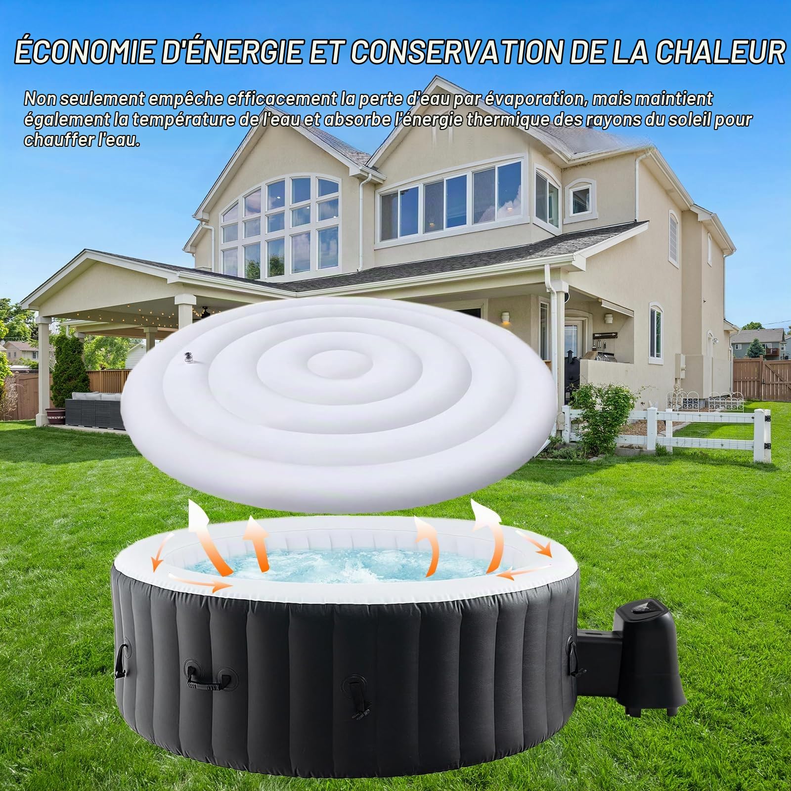 Couverture Gonflable pour Spa, Couverture Ronde Universelle de 165 cm, Couverture Isolante pour Spa, résistante aux intempéries et à la poussière, Accessoires pour spas et jacuzzis