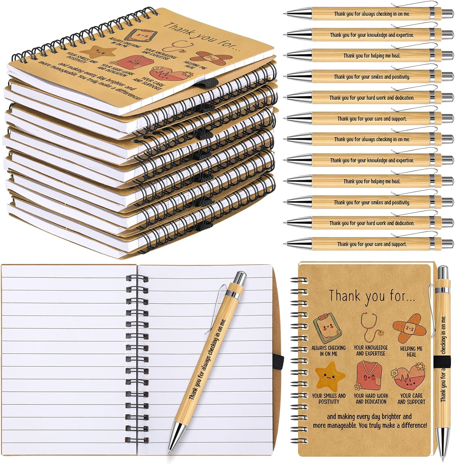 Tenceur 24 Set 2026 Nurse Appreciation Gifts for Pharmacy Thank You Notebooks with Bamboo Pens Inspirational Stationery Gifts Bulk for CNA Doctors Medical Team Staff Office Graduation Supplies