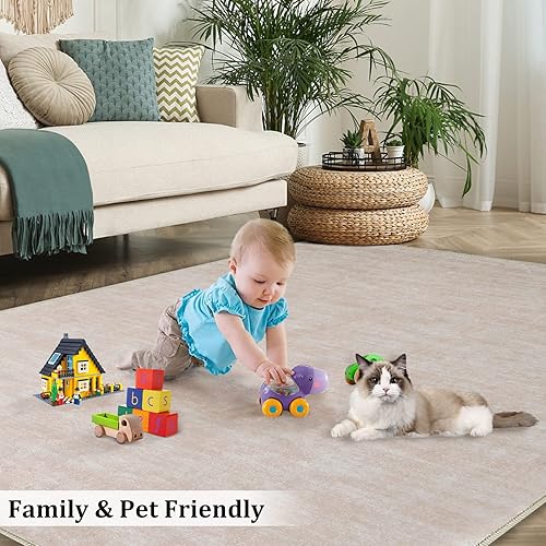 Miniatura 5 de Alfombras lavables para puerta de 2 x 3 pies, color beige, alfombra pequeña y lisa, antideslizante, con parte trasera de goma, para interiores, para