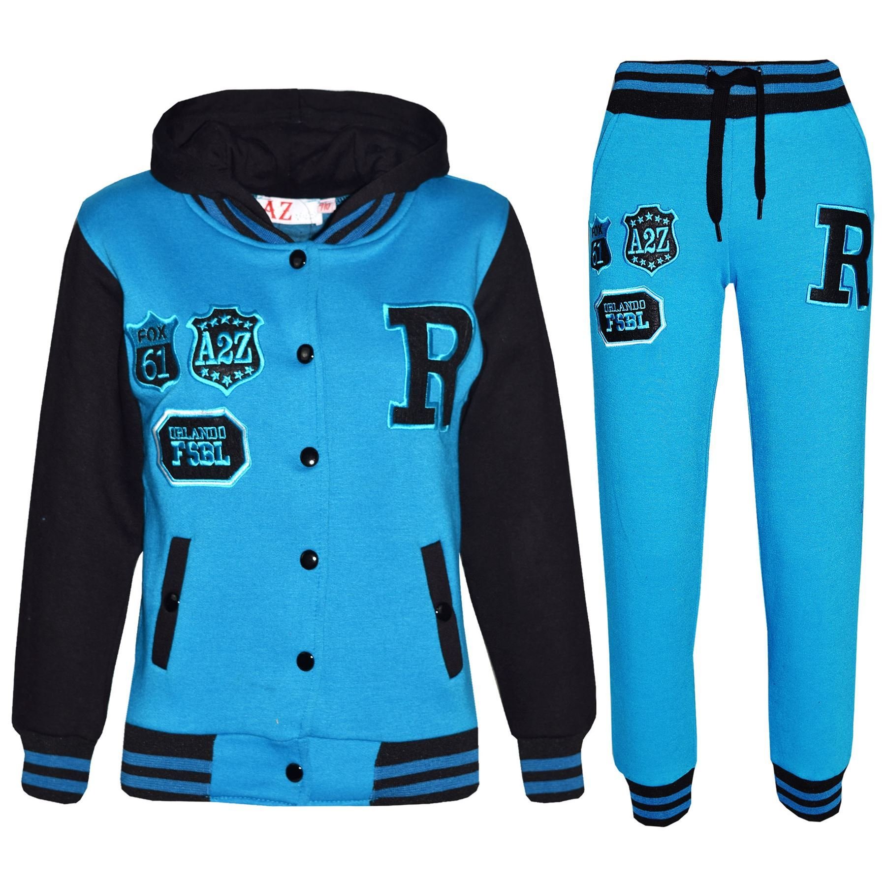 A2Z 4 Kids Unisex Ragazze E Ragazzi Baseball Tuta R Fashion Fox And NYC Felpa Con Cappuccio Giacca Varsity Stile Cappotto Maniche Lunghe Pantaloni Della Tuta Completo Sportivo Bambini Età 2-13 Anni - 2