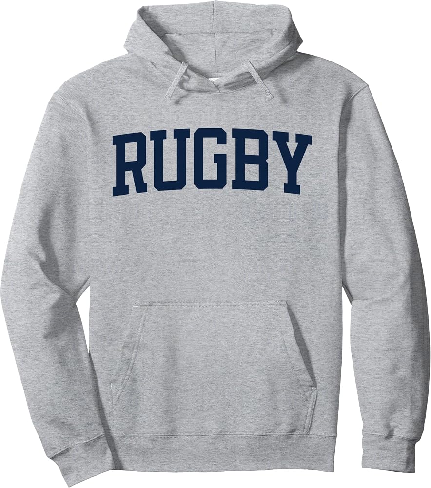 Diseño que dice Rugby On It Varsity Collegiate Block Letter Sudadera con capucha