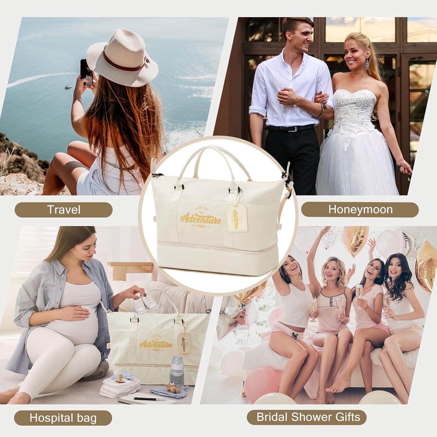 Wedding Weekender Bag for Women, Bride Bag Gift with Shoe Compartment & Luggage Tag, 'and So The Adventure Begins' Travel Duffel Accessories for Bridal Shower, Bachelorette Party, Graduation - Image 7