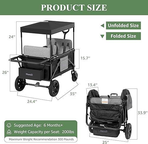 Miniatura 3 de Cochecito de 4 plazas con toldo extraíble, cochecito plegable para 4 niños con bolsillo de almacenamiento para bebés y niños pequeños, color negro