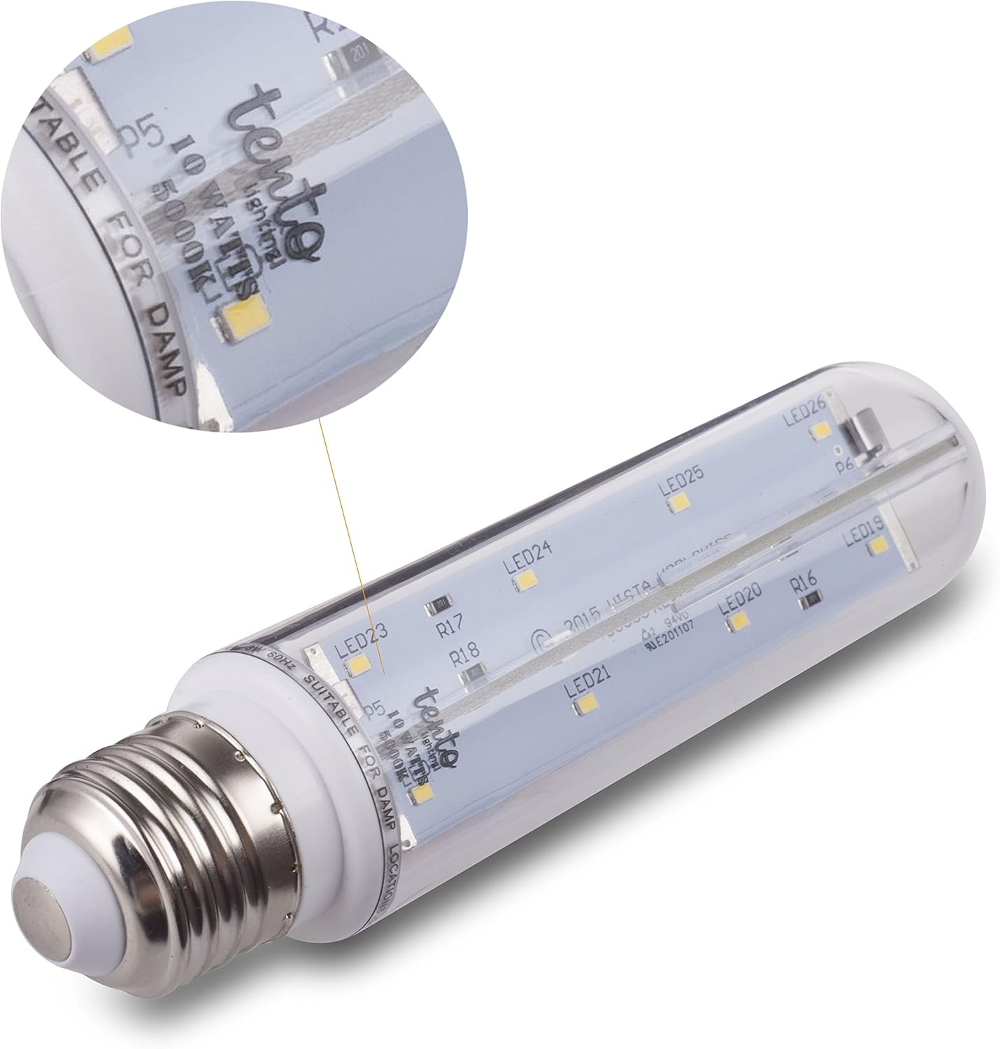 tento Lighting T10 LED Bulb 60W Clear Tubular, E26 Medium Base, Sub Zero Fridge and Freezer Lightbulb Replacement Aquarium UL Listed Energy Star Piano Long E26 Refrigerator Bulb (5000k)