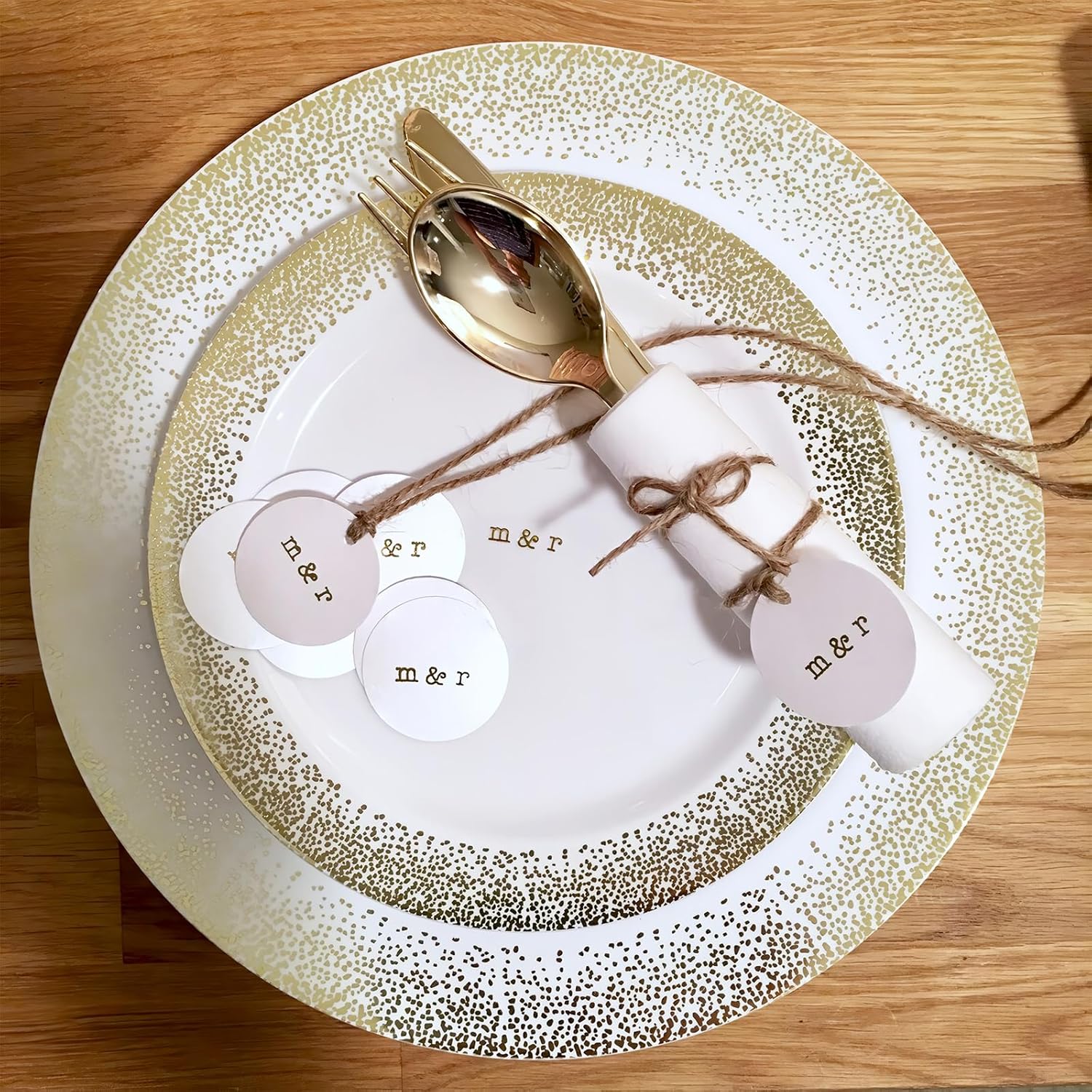 Silver Spoons Elegant Round White/Gold Mist Plastic Plates Set - 10.25" & 7.5" (40 Pcs.) - Dinner and Side Plastic Plates - Perfect for Parties, Weddings, and Catered Events