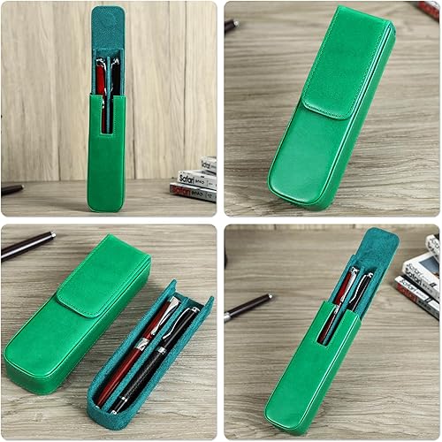 Vista 233 de Top Grain - Estuche organizador de cuero genuino para 12 bolígrafos y lápices, diseño minimalista sólido, hecho a mano, cierre magnético con cajón