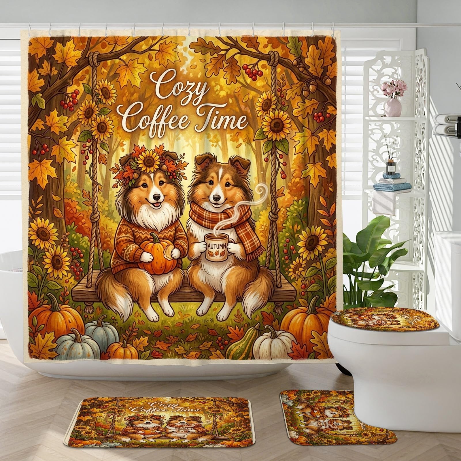 Tapis de bain antidérapant avec motif de forêt d'automne