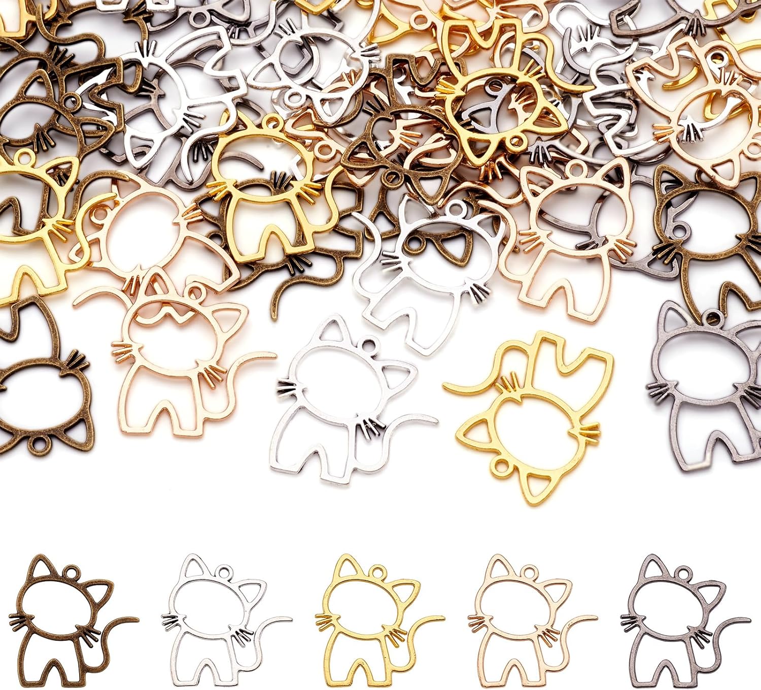 Spritewelry 40pcs Cat Open Back Bezel Pendants - Alloy Geometric Hollow Frames for UV Resin Jewelry DIY Necklace Earring Crafts, 5 Colors