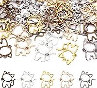 Spritewelry 40pcs Cat Open Back Bezel Pendants - Alloy Geometric Hollow Frames for UV Resin Jewelry DIY Necklace Earring Crafts, 5 Colors