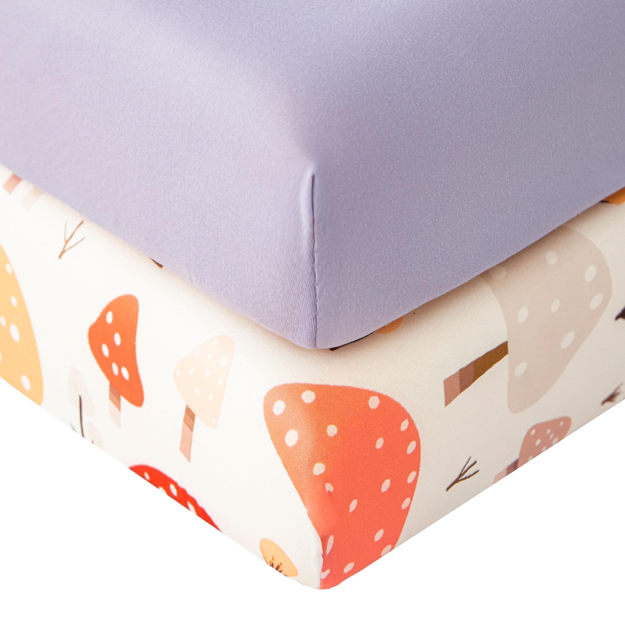 SDIII 2 Pack Mushroom Crib Sheets for Boys Girls 52×28 Stretchy Microfiber Jersey Knit Fitted Crib Sheet for Standard Crib and Toddler Mattress
