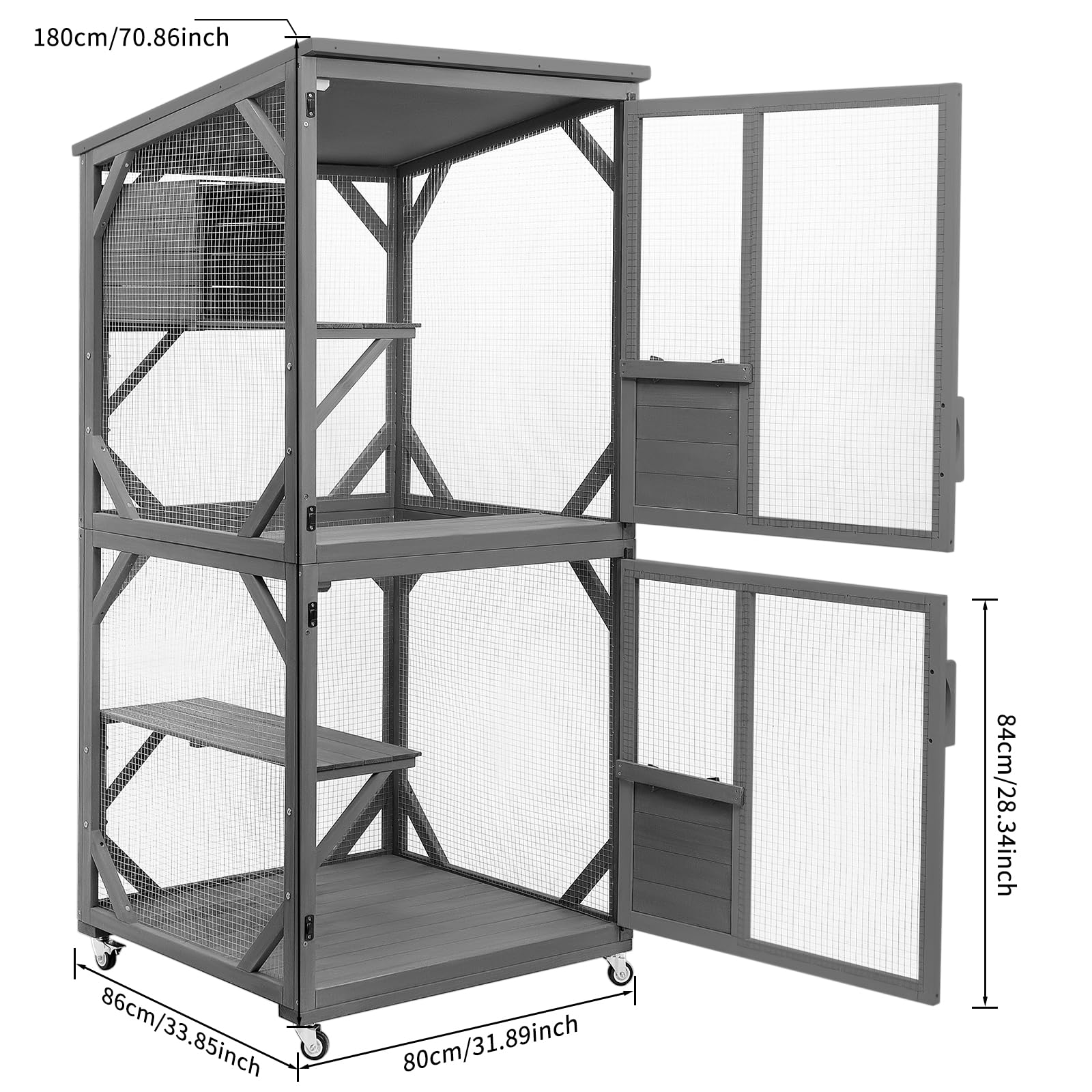 GEGURI Large Cat House Outdoor Catio Enclosure, Indoor Wooden Kitten Cage with Upgraded Resting Box, Waterproof Roof