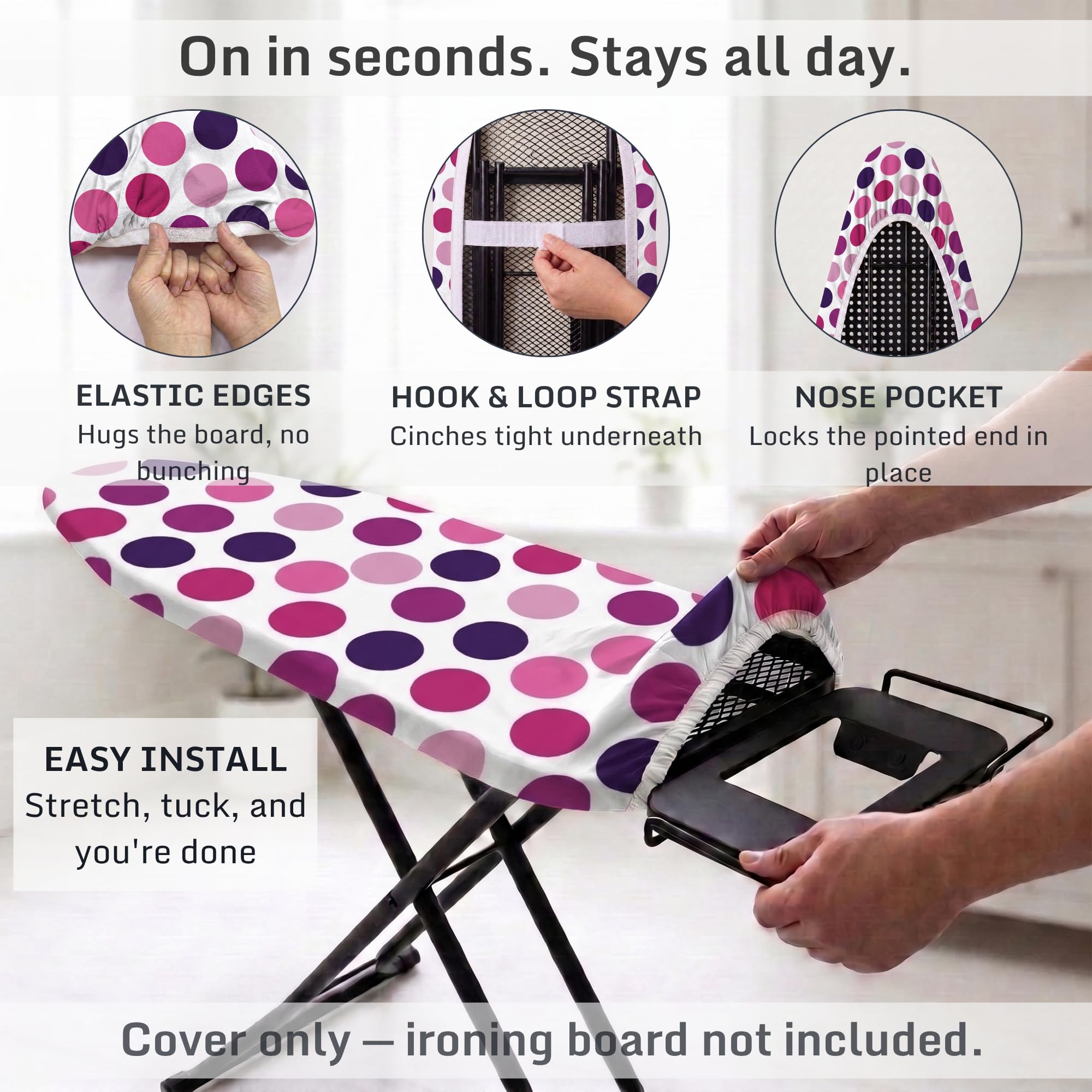 Funda para tabla de planchar, revestimiento de silicona reflectante al calor, acolchado grueso resistente a las quemaduras, bolsillo para la nariz, bordes elásticos, fundas de almohadilla de hierro
