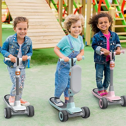 Miniatura 3 de UNISWAN Scooter para niños de 3 a 5 años con asiento ajustable de altura de 3 ruedas con ruedas LED iluminadas y luces delanterastraseras