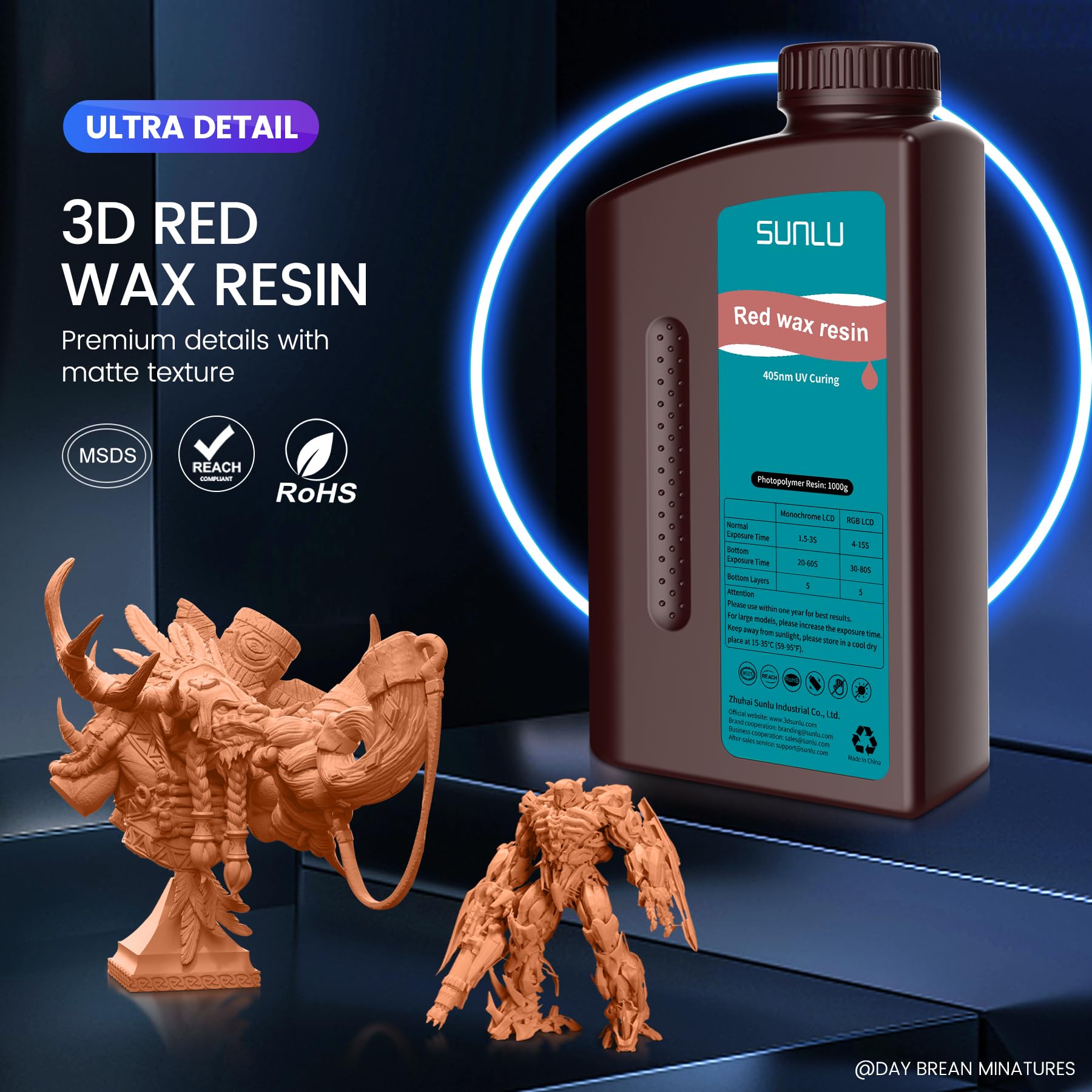 SUNLU Resina de impresión 3D 10K cera roja, resina de impresión 3D ultra detallada, resina fotopolímero UV 405nm, superprecisión, mejor liquidez y dureza, se adapta a la mayoría de
