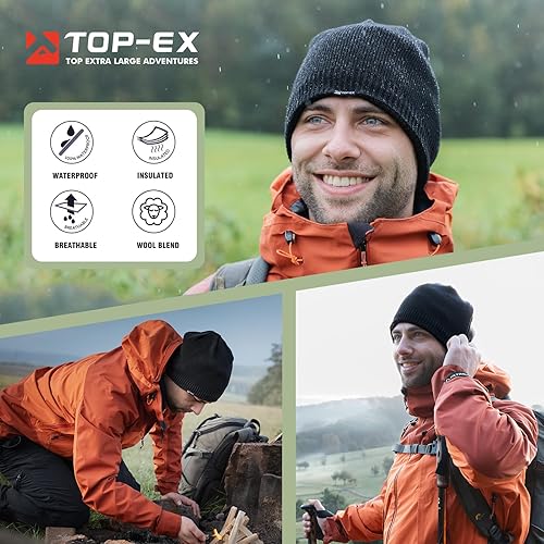 Miniatura 6 de TOP-EX LXLXXL - Gorro de lana merino impermeable con forro polar para todo tipo de clima invierno cálido