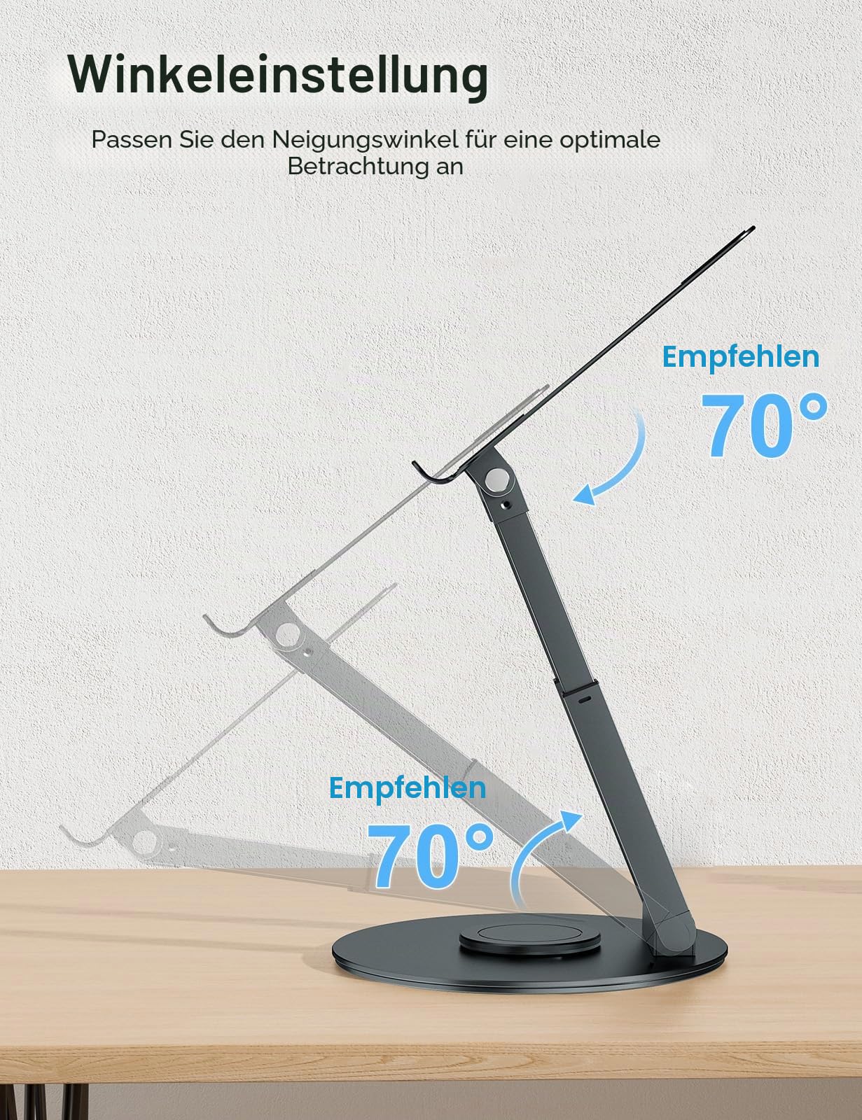 Laptop Ständer Höhenverstellbar mit 360° Drehbarer Basis, Ergonomisch Laptopständer, Laptop Erhoehung Fuer Schreibtisch, Standing Laptop Stand Computer Ständer mit MacBook Pro, Laptops 10–17"-Grau
