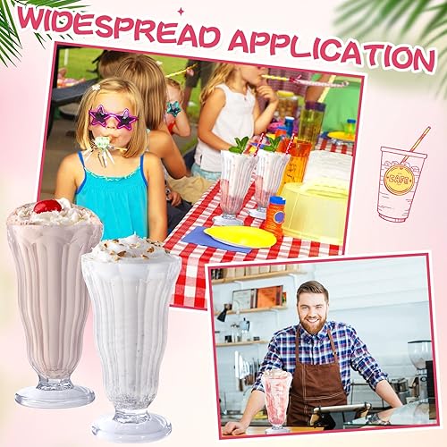 Miniatura 7 de Mifoci 10 vasos de batido de 16 onzas de vidrio de soda con pies de vidrio de soda, transparentes inastillables, vasos de plástico grueso para jugo,