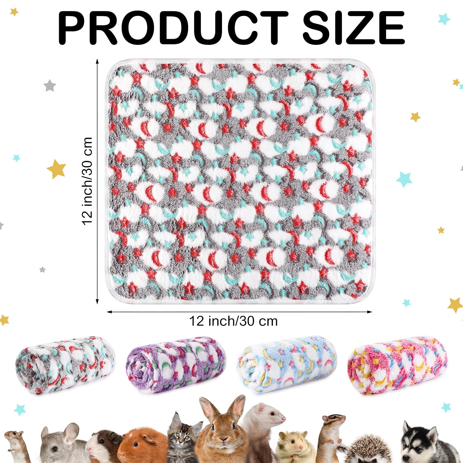 4 Pcs Waterproof Guinea Pig Blankets Washable Small Animal Fleece Bedding Absorbent Guinea Pig Cage Liners Reusable Pet Pee Pad Sleep Mat Pad Cover for Hamster Ferret (Moon Star Pattern - Image 2