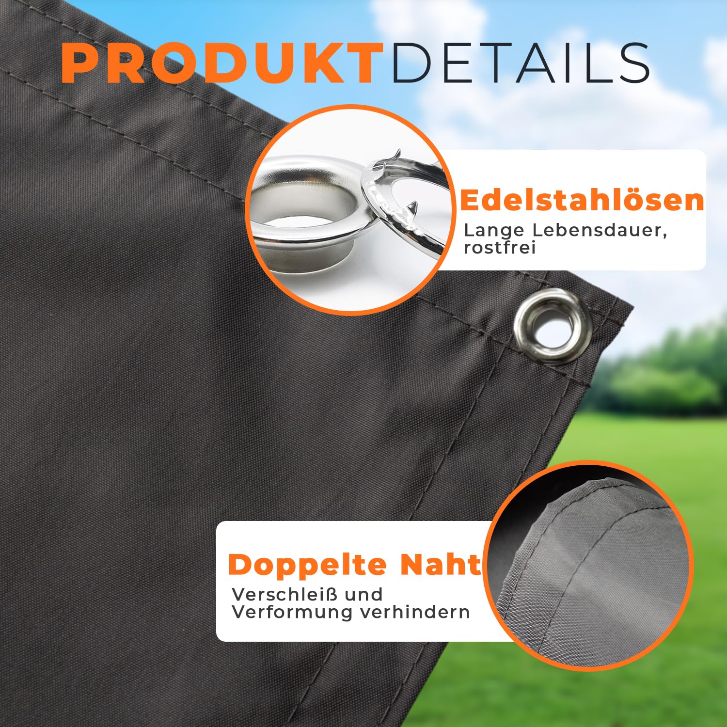 Sonnensegel Wasserdicht mit Verstärkten Edelstahl-Ösen Rechteckig 2x3m– UV-Schutz 95%, Wetterfest, Reißfest, Ideal für Terrasse, Garten,Balkon- Sand - 5