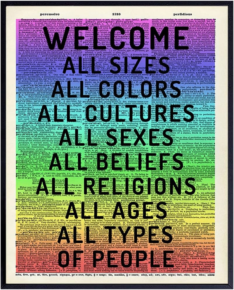Welcome Sign - Tolerance Dictionary Wall Decor Picture - Art Poster Print for Home, Office, Store, Bar - Gift for LGBTQ, Queer, Gay, Bi, Lesbian, African American, Black, Latino, Liberal Democrats