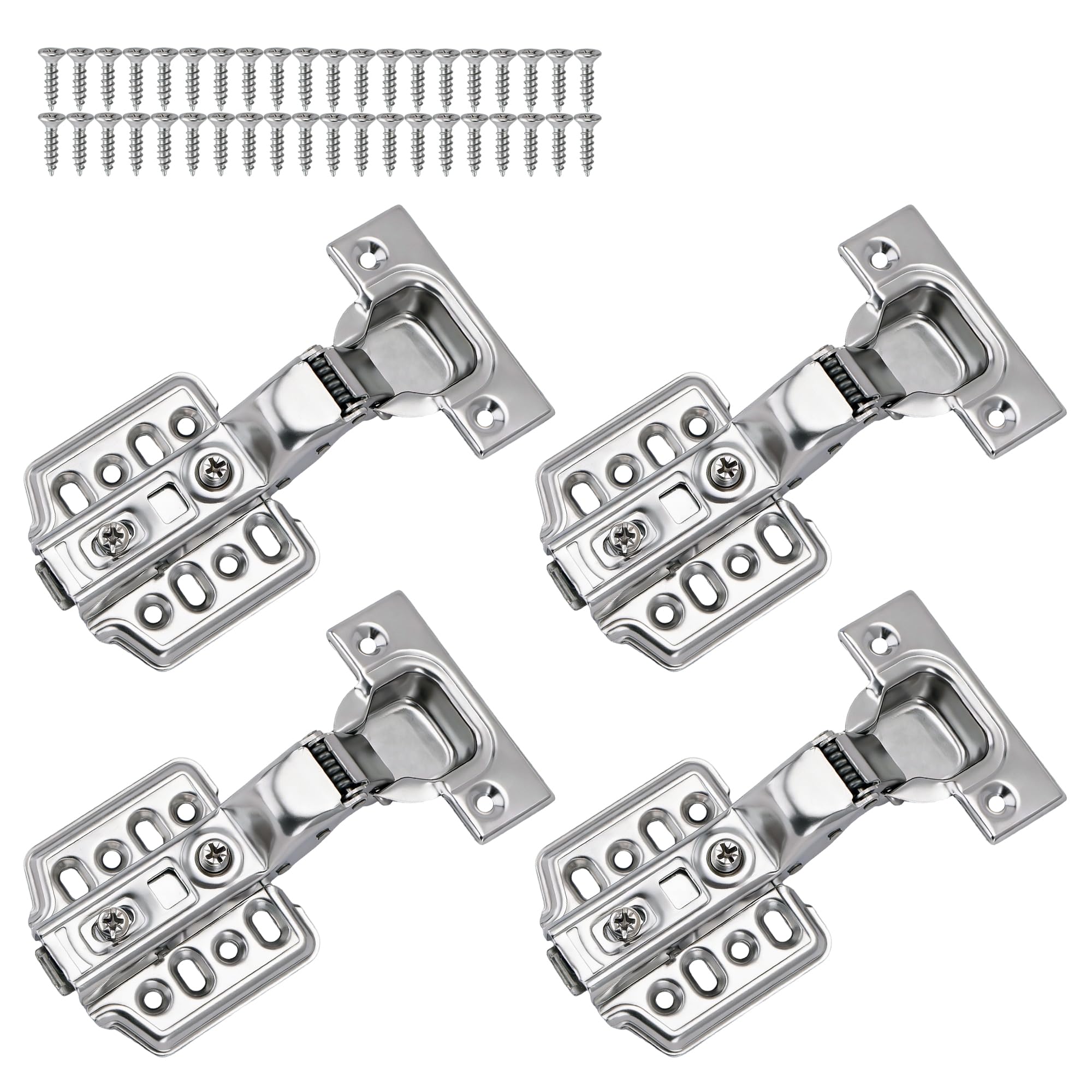 ERMWALR 4Pcs Inset Soft Close Hinges for Cabinets,Kitchen Cupboard Hinges with Screws,3D Adjustable Detachable Concealed Hydraulic Thickened 3mm Stainless Steel for Wardrobe Bedroom Bathroom Vanity