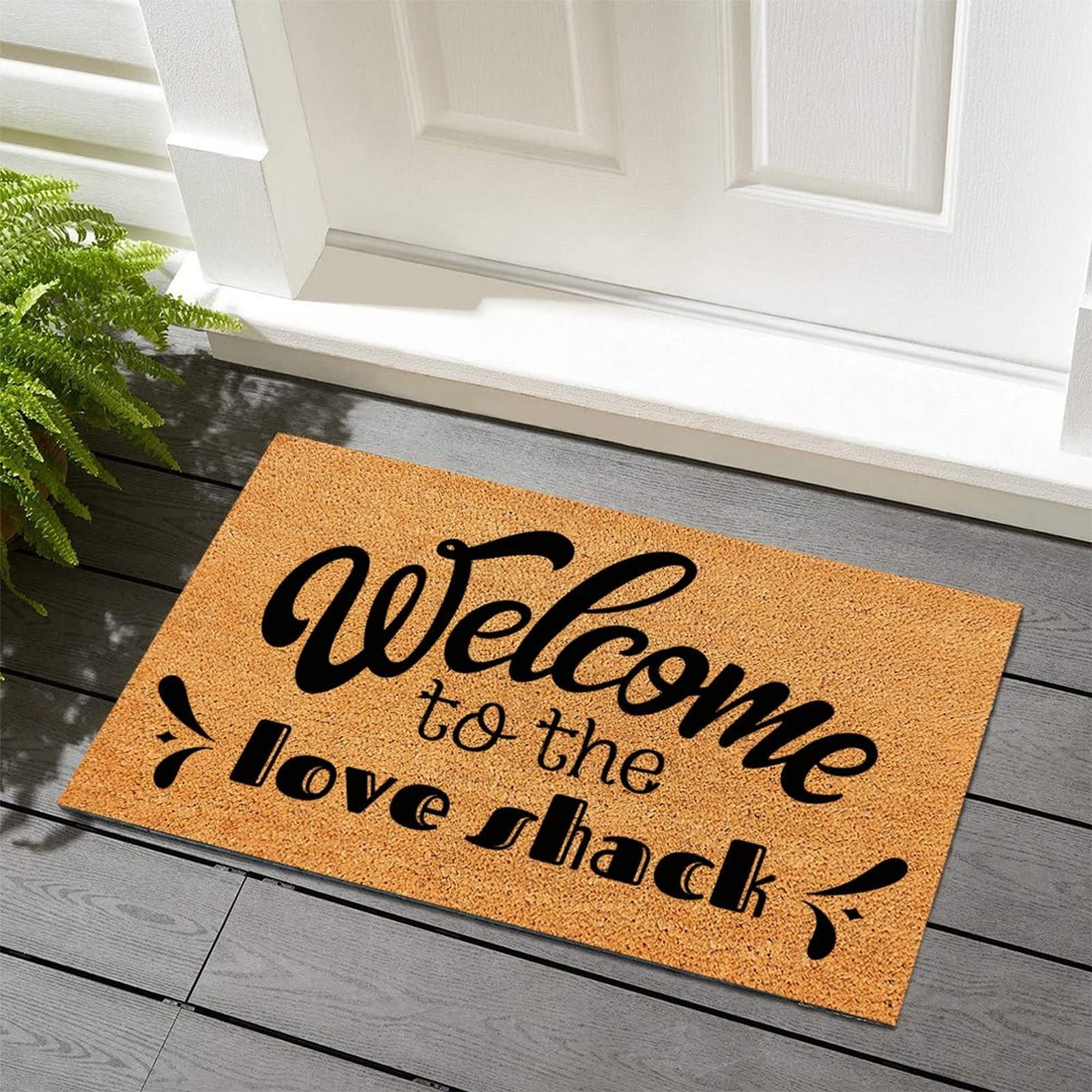 Welcome to The Love Shack Front Door Mat Coir Fiber Coconut Door Mat Doormat Outdoor Entrance Gift for Her Natural Front Door Office Entryway Decor