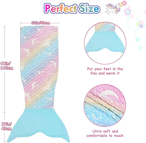 Miniatura 3 de Catalonia Manta de cola de sirena para niñas, saco de dormir de sirena que brilla en la oscuridad, patrón de unicornio, idea de regalo para niños