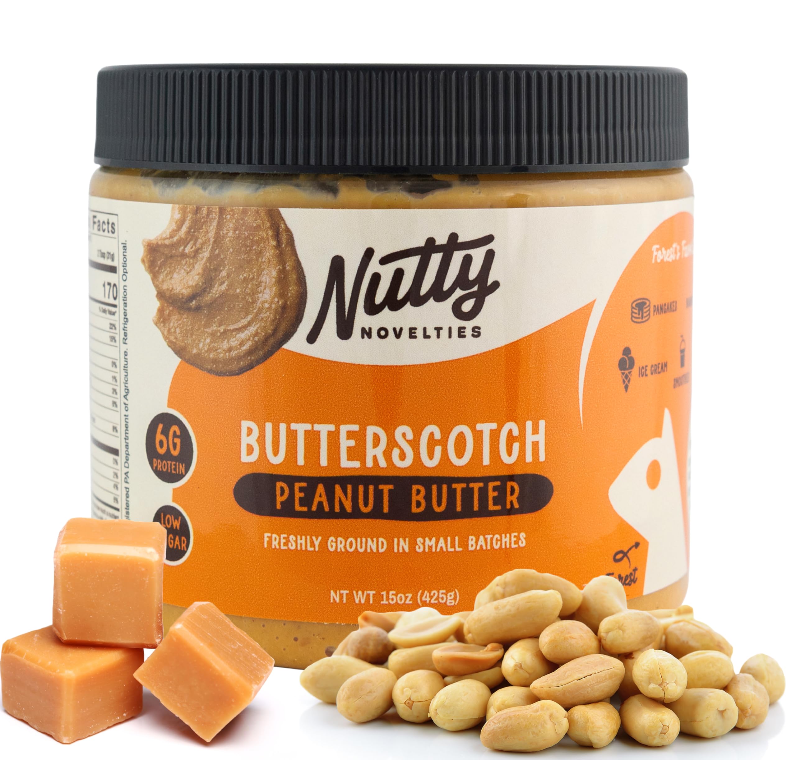 Butterscotch Peanut Butter - High Protein, Low Sugar Healthy Peanut Butter - All-Natural Peanuts Free of Cholesterol, Preservatives & Salt - 15 Ounces