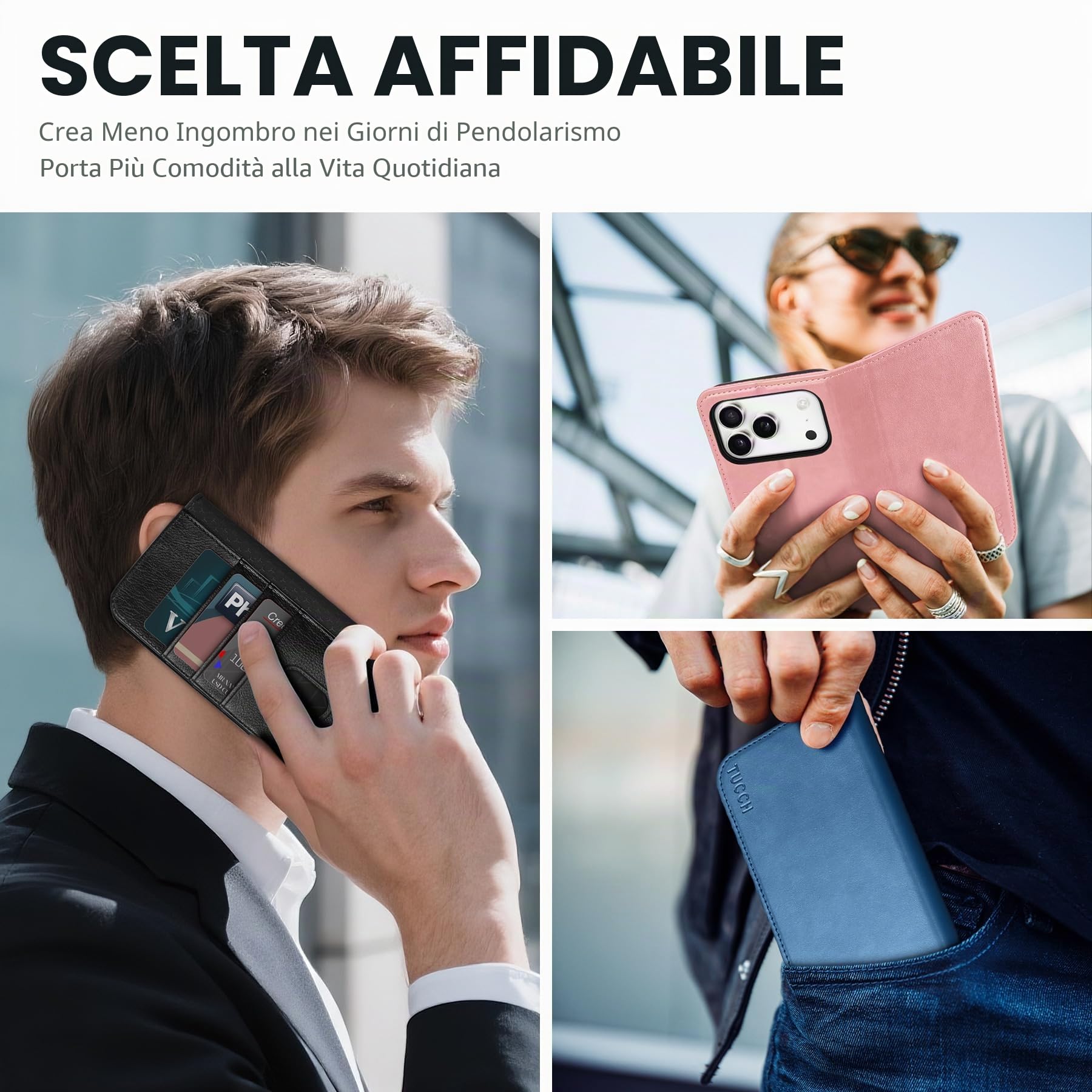 TUCCH Custodia Libro per iPhone 17 Pro 6,3" 5G 2025, Blu | RFID Blocking, Portafoglio Pelle Sintetica TPU, Flip Caso Libro, Funzione Supporto, 3 Slot per Schede