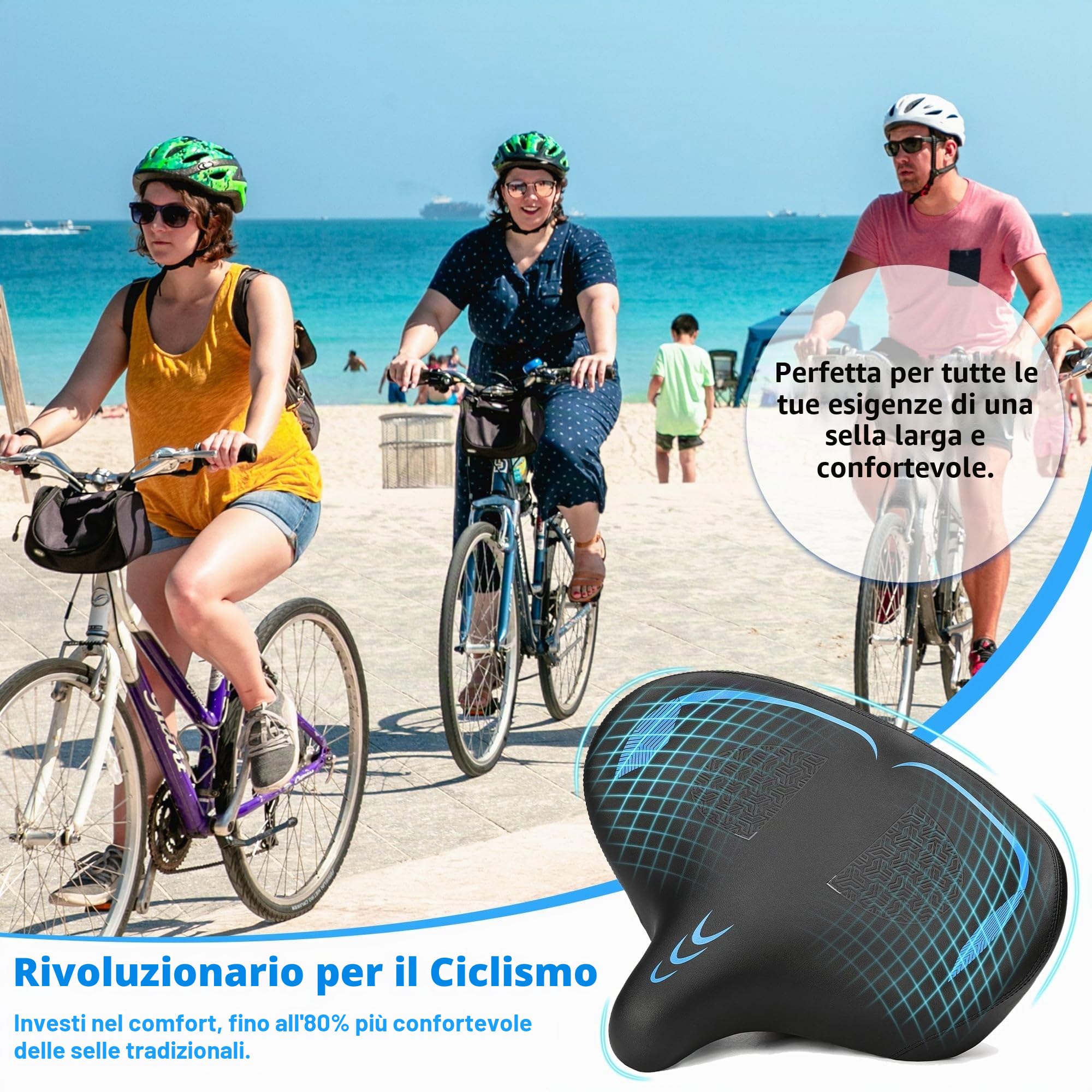 CDYWD Extra Larga Sella Bici Comoda Uomo e da Donna, Sellino Bici Morbido per Antiprostata, Con Sospensione, Ergonomica Profilo Alare, Sedile Bici per Biciclette da MTB, City Bike, Ebike, Cyclette
